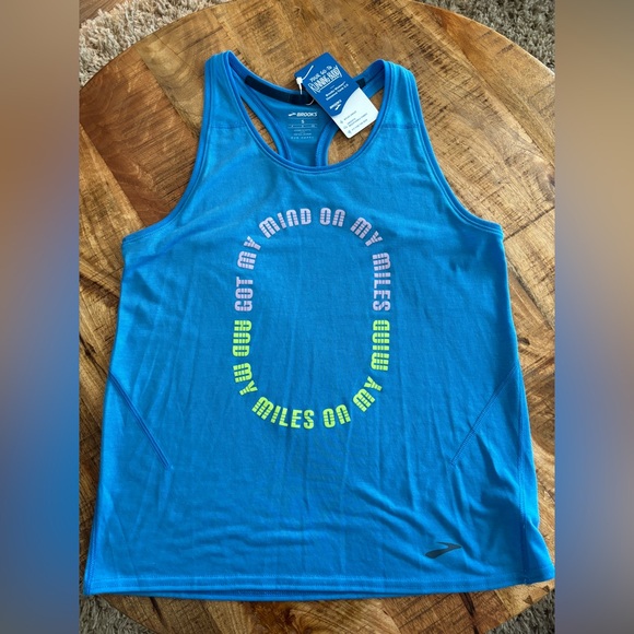 Brooks Tops - NEW Blue Brooks Running Tank Sz S Got My Mind on my Miles Run Happy